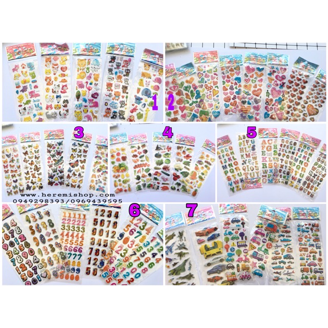 Sticker 3d theo chủ đề trang trí album, love box, cho bé học tập