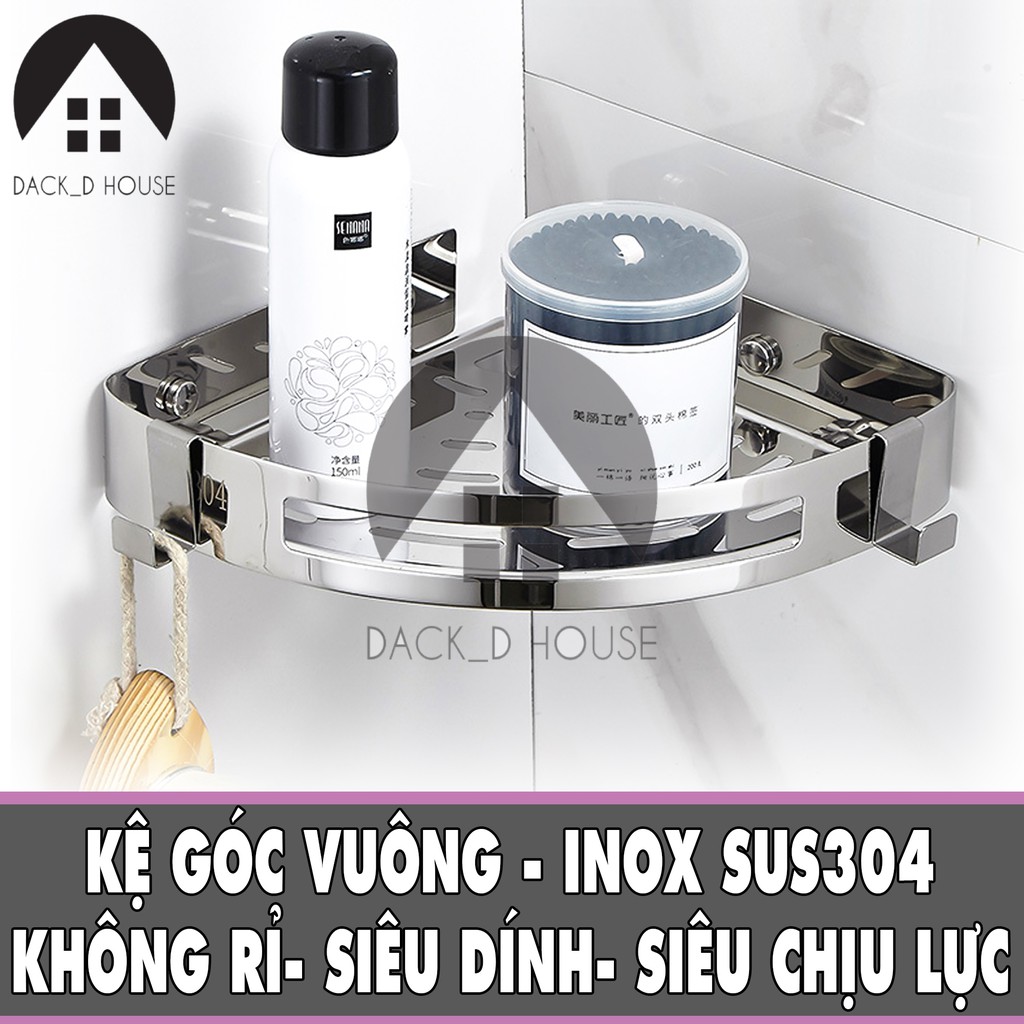 Kệ góc phòng tắm inox 304 Dack D House, kèm keo dán 3M và bộ ốc vít siêu chắc chắn, không rỉ sét, gia dụng cao cấp