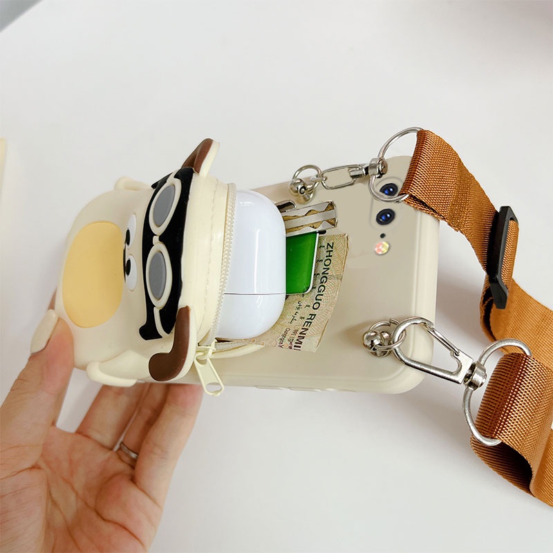 Ốp Điện Thoại Mềm Hình Cún Đeo Kính Gắn Dây Đeo Cho Iphone 14 Plus 13 Pro Max 12 Mini 11 5 5s 5se 6 6s 7 8 X Xs Xr