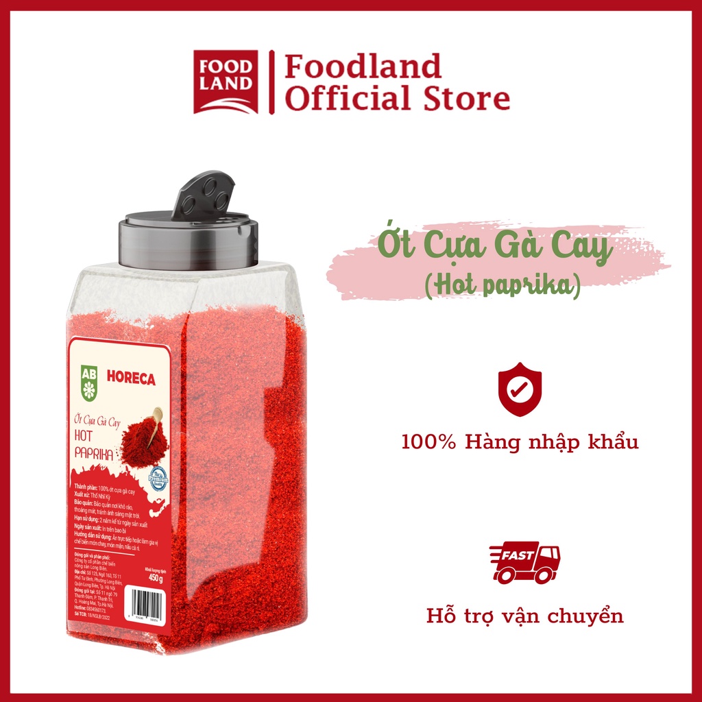 Ớt Paprika cay (Hot paprika) AB 450G - chế biến món ăn chay, món mặn, nấu cà ri, làm bánh,pha chế đồ uống- Foodland