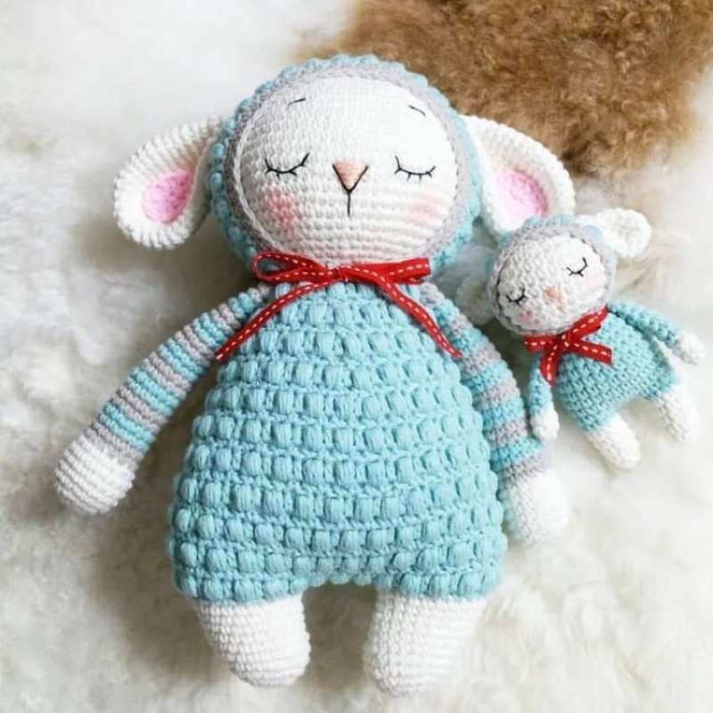 Set Cừu Mẹ Con Nhồi Bông An Toàn Cho Bé - Thú Bông Len Handmade Đan Móc Thủ Công Bằng Tay