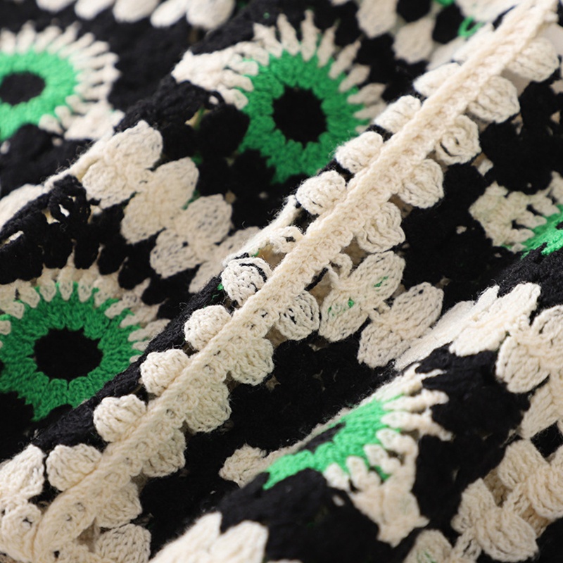 Áo Croptop Dệt Kim Họa Tiết Mắt Hình Học Màu Sắc Tương Phản Cho Nữ