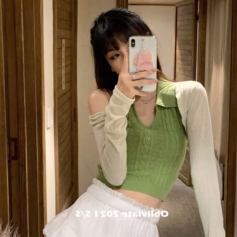 SUXI Áo Croptop Dệt Kim Màu Trơn Đơn Giản Thời Trang Hàn Quốc