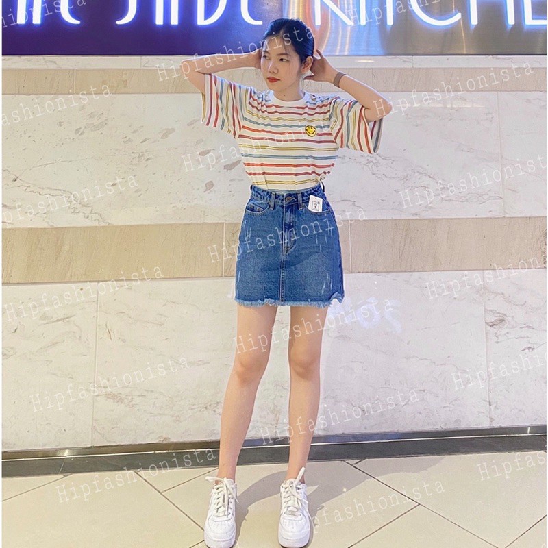 [Mã FADIRECT20 giảm 20K đơn 150K] Chân váy jeans chữ a xước nhẹ lai tua, lưng cao trên rốn, form chuẩn đẹp (hình thật) | BigBuy360 - bigbuy360.vn