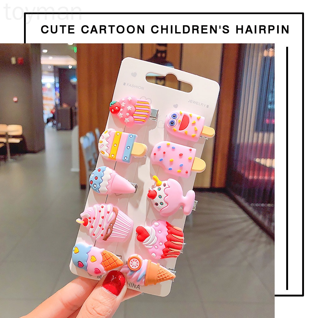 Set 10 Kẹp Tóc Kim Loại Họa Tiết Hoạt Hình Cho Bé