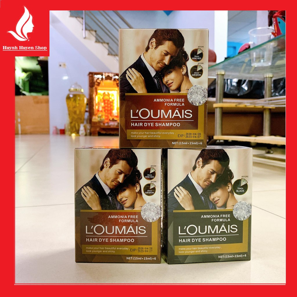 [Hộp 6  gói] Gội là đen- gội là nâu Loumais Hair Dye Shampo (30ml*6)