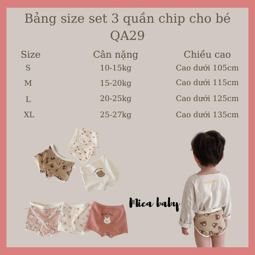 Set 3 quần chip chất cotton họa tiết hình thú dễ thương cho bé QA29 Mica Baby