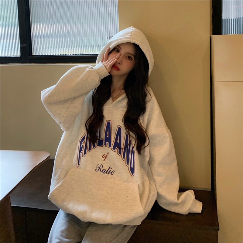 Áo Hoody Tay Dài Hoạ Tiết Chữ In Phong Cách Hàn Quốc Cá Tính Cho Nữ
