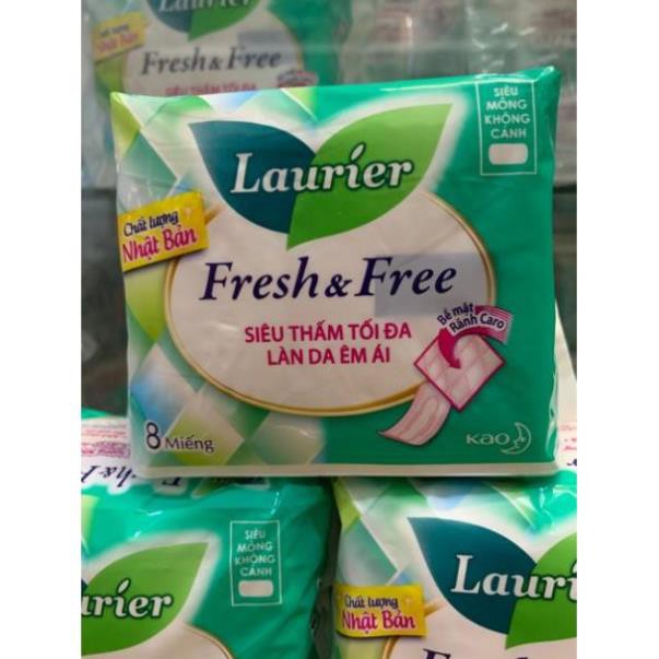 Băng vệ sinh Laurier Fresh and Free siêu mỏng có cánh và không cánh 8 miếng