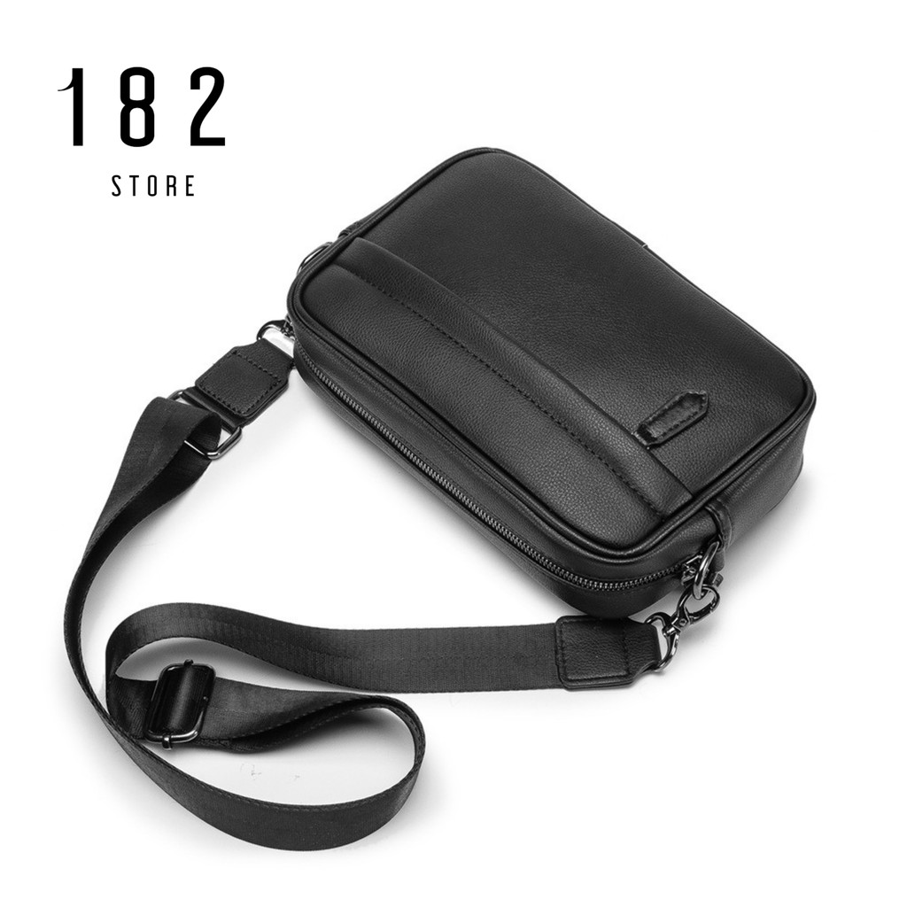 Túi Đeo Chéo Nam Chất Liệu Da PU Xịn Dạng Hộp Màu Đen Trơn Phong Cách Hàn Quốc Cao Cấp Mã DT01 - The Black Box