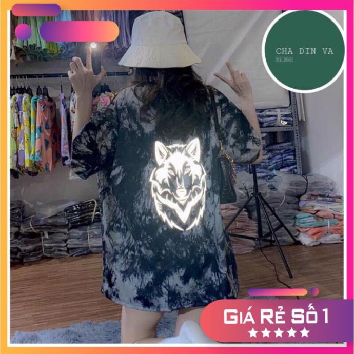 Áo Thun Tay Lỡ Unisex . Áo Thun Nữ Loang Sói Màu Phản Quang Đẹp