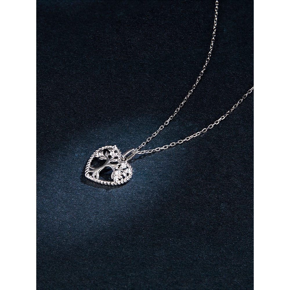 Dây Chuyền Bamoer Bạc 925 BSN176 Mặt Hình Trái Tim Phối Cây Chạm Khắc Thời Trang Xinh Xắn Cho Nữ