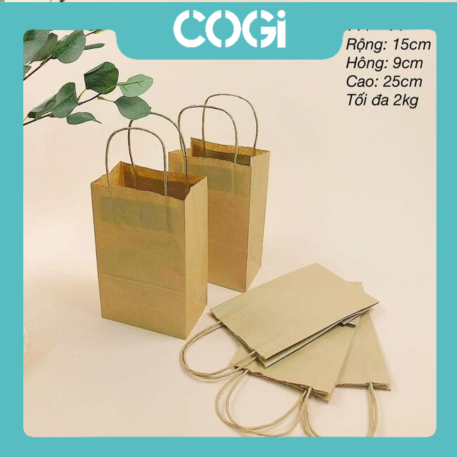 50 túi giấy xi măng túi giấy kraft nhật t11, 15.5*9*25 cm dùng 1 lần bảo vệ môi trường chính hãng cogi