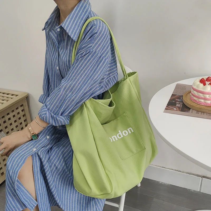Túi xách bằng vải canvas cỡ lớn màu kẹo ngọt ngào thời trang Hàn Quốc cho nữ