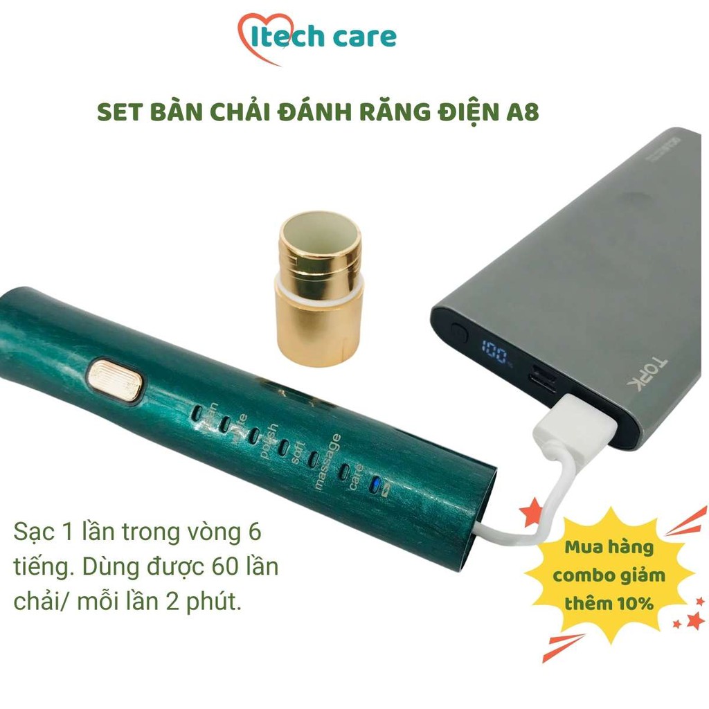 Bàn chải đánh răng điện tử Itech care máy đánh răng tự động lông mềm pin sạc dây cổng usb liền máy tiện lợi