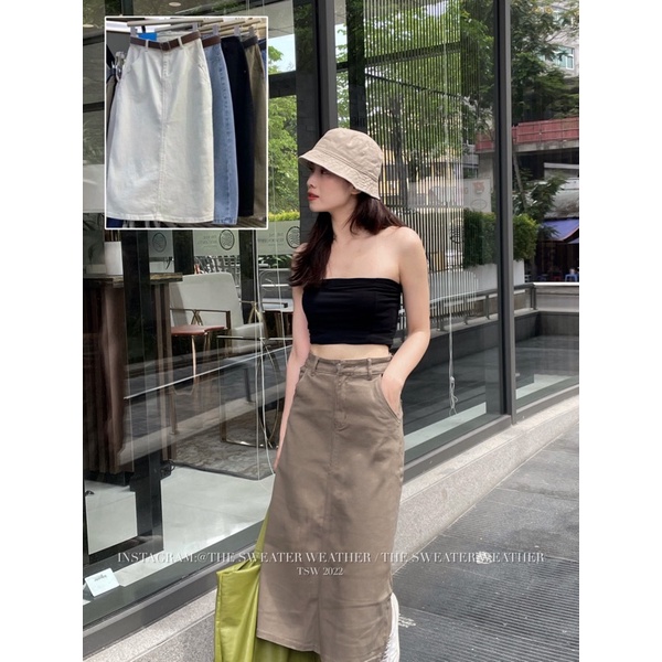 Chân váy thô xoè chữ A xẻ sau dáng dài the.sweaterweather TSW (ảnh thật)
