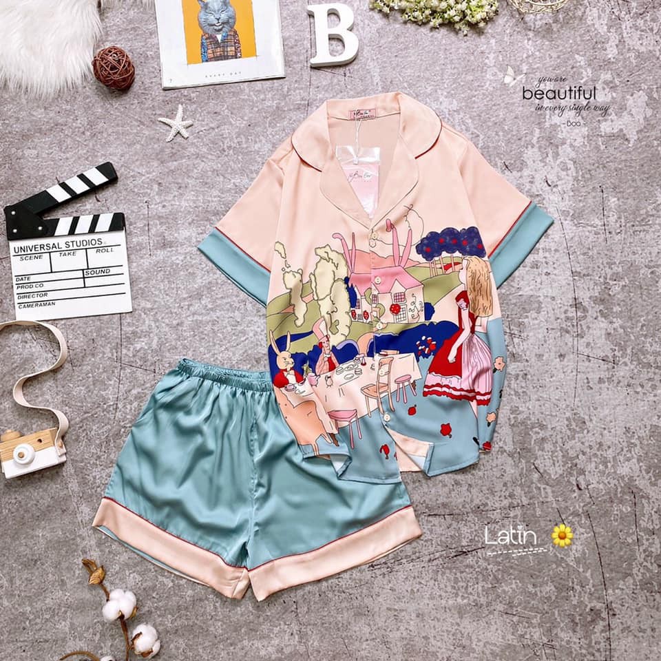 Set bộ quần ngắn họa tiết hoạt hình - freesize