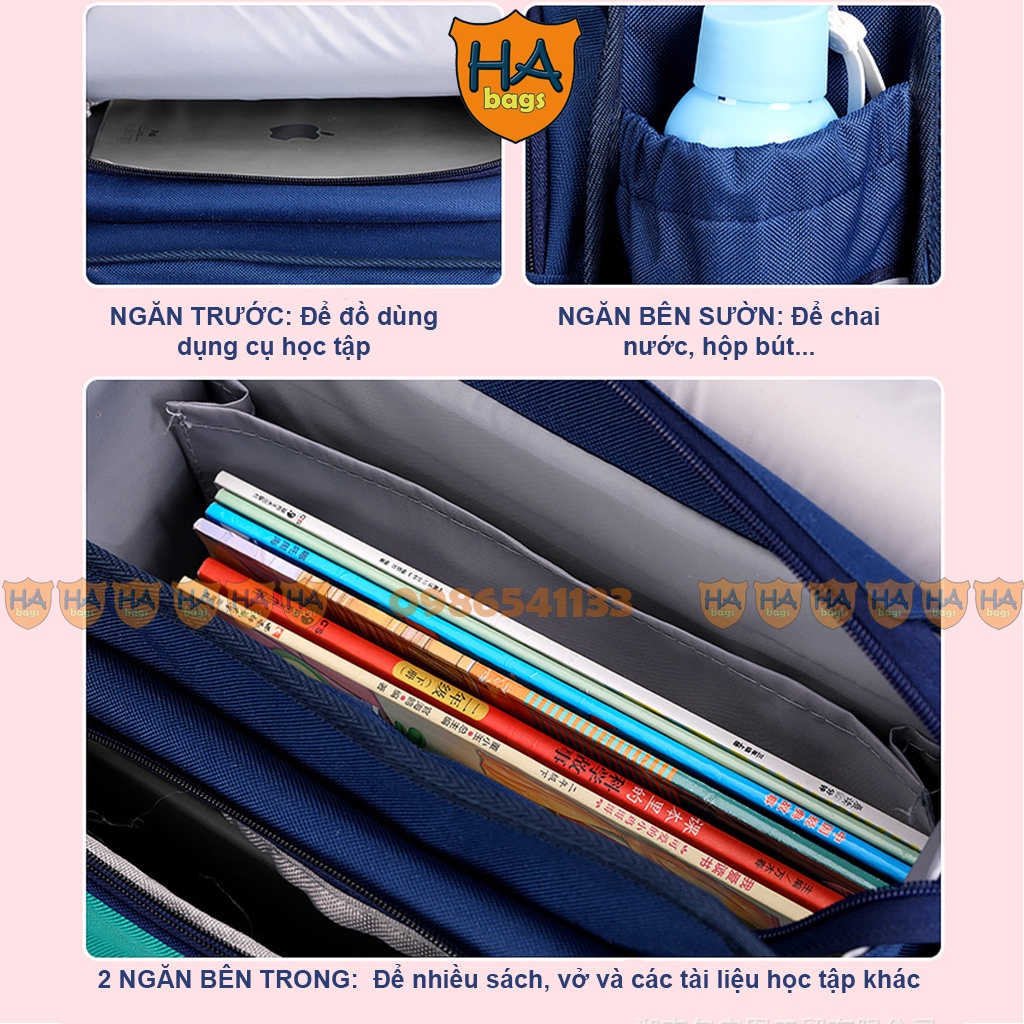 Cặp sách lớp 1, 2 HA1002 kích thước 26x33x14cm mẫu balo cấp 1 năm học mới 2023