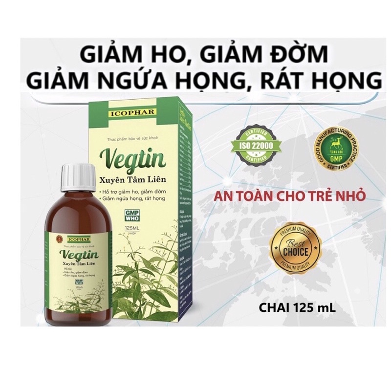 SIRO HO VEGTIN XUYÊN TÂM LIÊN - Giảm ho khan, ho có đờm, giảm ngứa, đau rát họng - Hiệu quả, An toàn cho bé