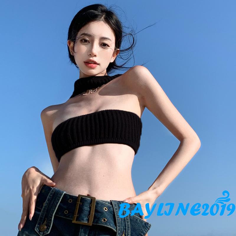 Áo Lửng Hai Dây Dệt Kim Màu Trơn Thời Trang Mùa Hè Cho Nữ