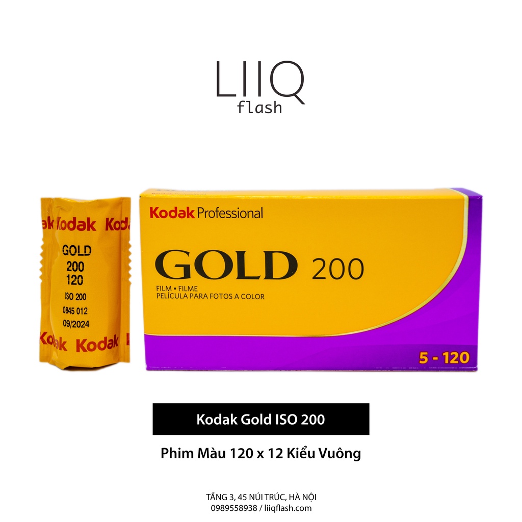 Phim Kodak Gold ISO 200, Màu Color, 120 x 12 Kiểu Vuông, In Date Cho Máy Chụp Ảnh Film - LIIQ Flash