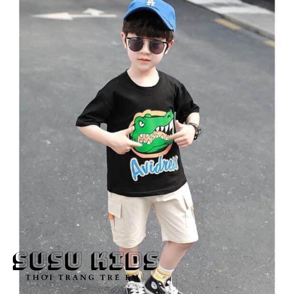 Bộ Hè Bé Trai Hình Khủng Long -Chất Coton Mềm Mại -Thấm Hút Mồ Hôi -