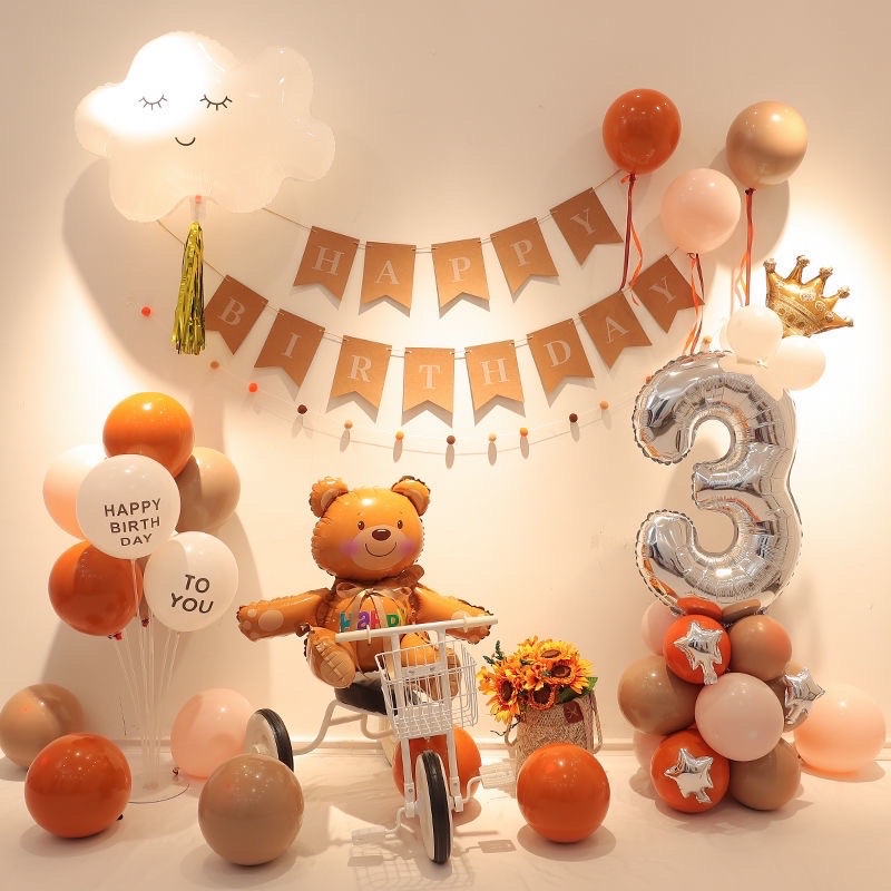 (Size đại) bóng gấu Happy nâu 3D trang trí sinh nhật