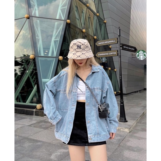 Áo khoác bò trơn fom rộng dáng unisex hàng chuẩn L1