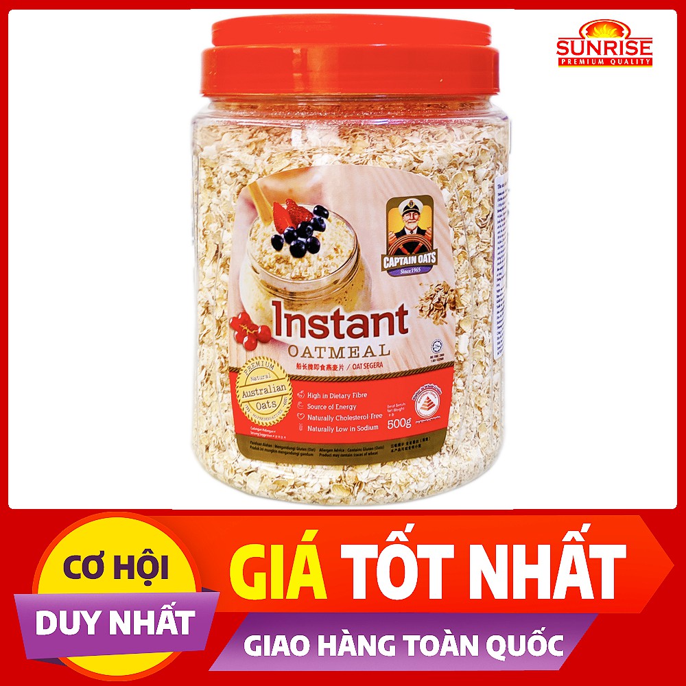 Yến mạch úc nguyên chất Captain Oats - Instant Oatmeal hũ 500g - Nhập khẩu chính ngạch hải quan