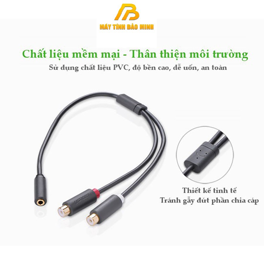 Cáp Chuyển Đổi 3.5mm Cái sang 2 Đầu RCA Cái UGREEN 10562 - Hàng Chính Hãng