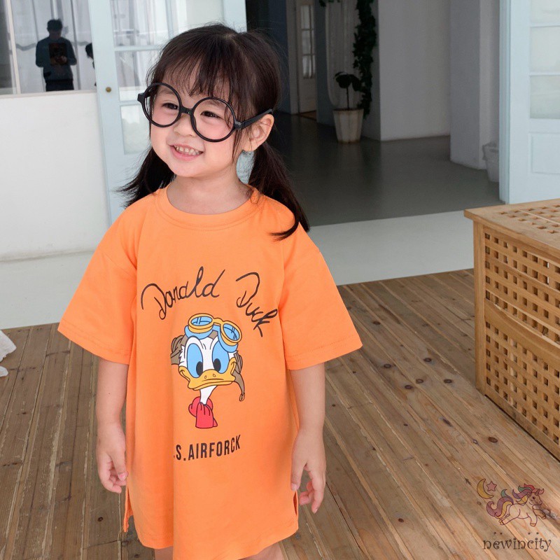 Đầm Thun Dài Tay In Hình Vịt Cho Bé