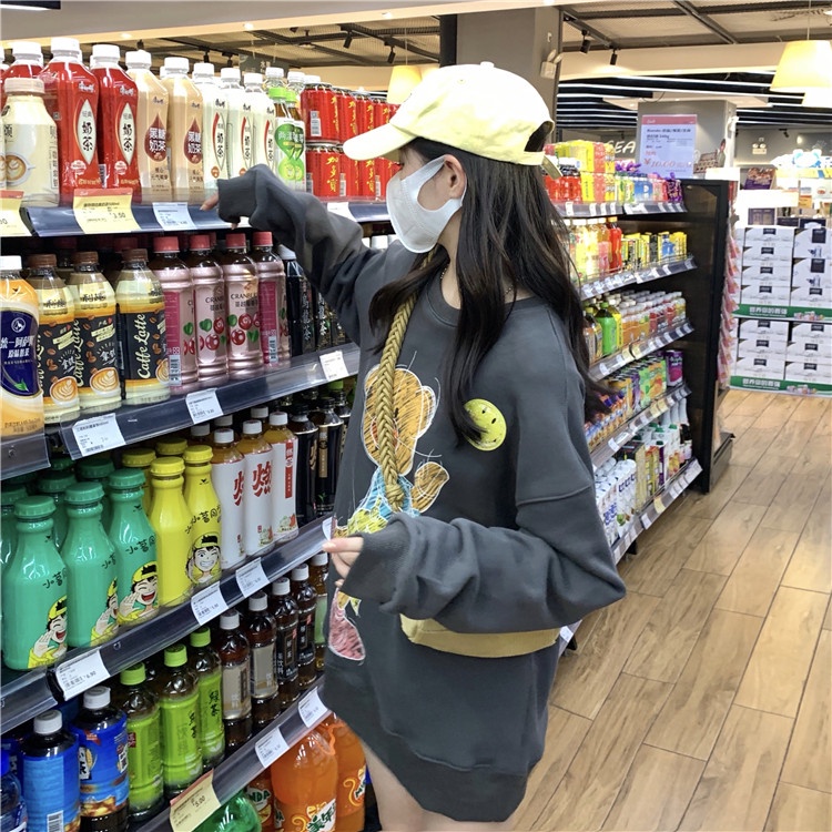 Xiaozhainv Áo nỉ tay dài dáng rộng in hình gấu phong cách Hàn Quốc thời trang xinh xắn cho nữ | BigBuy360 - bigbuy360.vn