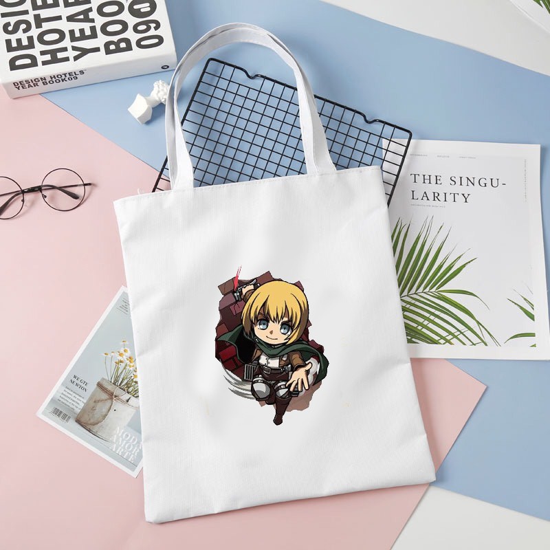 Túi tote vải trắng đeo vai in hình ATTACK ON TITAN Đại Chiến Titan M1 anime thời trang