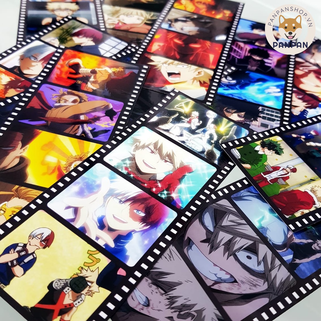 Bookmark Filmstrip ép nhựa lẻ - kẹp sách film strip card nhựa anime Học viện Siêu Anh hùng, Jujutsu, Genshin, Hololive