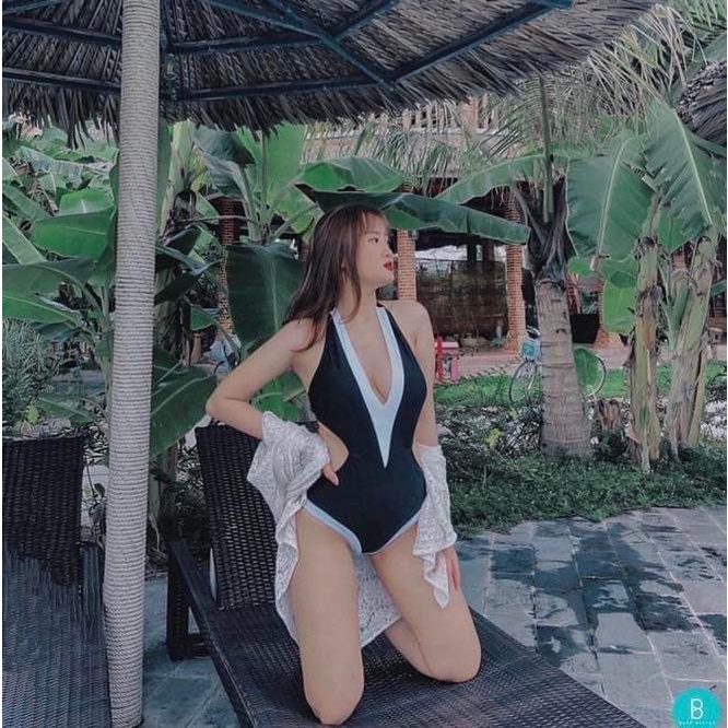 Đồ bơi Bikini 1 mảnh cut out đen viền trắng sang chảnh