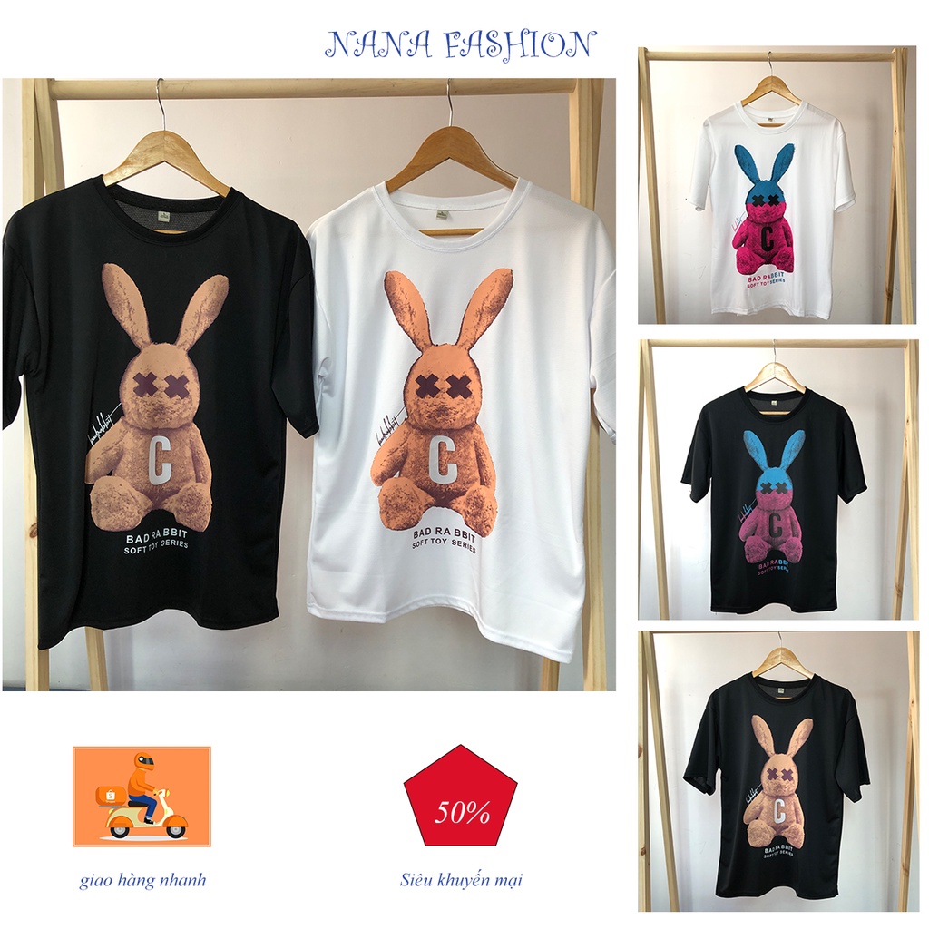 AT056 - Áo thun nữ nam tay ngắn (tay lỡ) unisex Thỏ BRAVE RABBIT Hồng - Nâu phong cách trẻ trung, tươi tắn