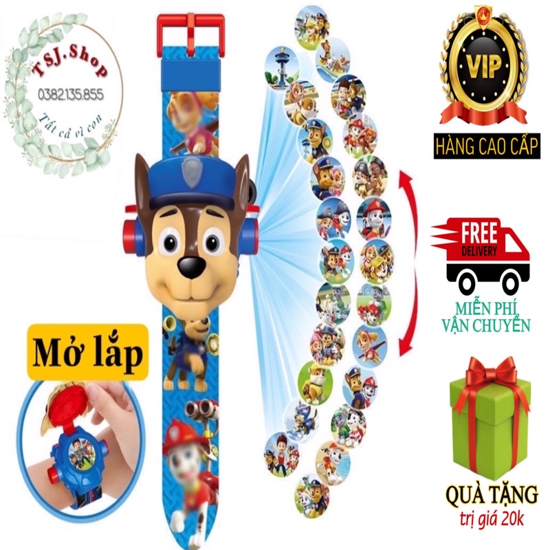 &lt;TẶNG QUÀ 20k&gt; Đồng hồ trẻ em chiếu sáng 24 hình chú chó cứu hộ, đồng hồ thông minh trẻ em