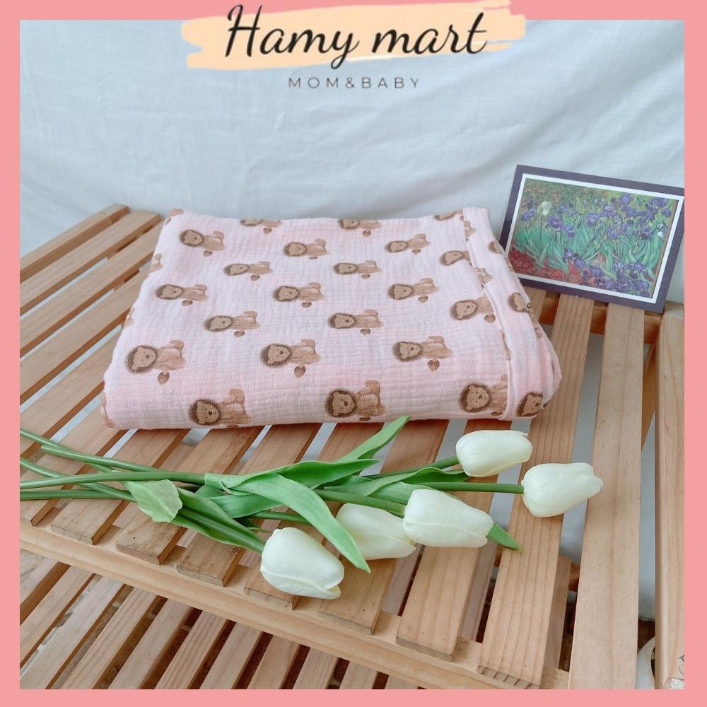 Chăn xô muslin cao cấp organic Hamymart 4 lớp cho bé thấm hút nhanh, không gây kích ứng da