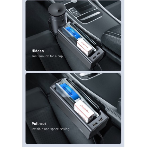 Hộc đựng đồ kim loại kèm cổng sạc USB baseus