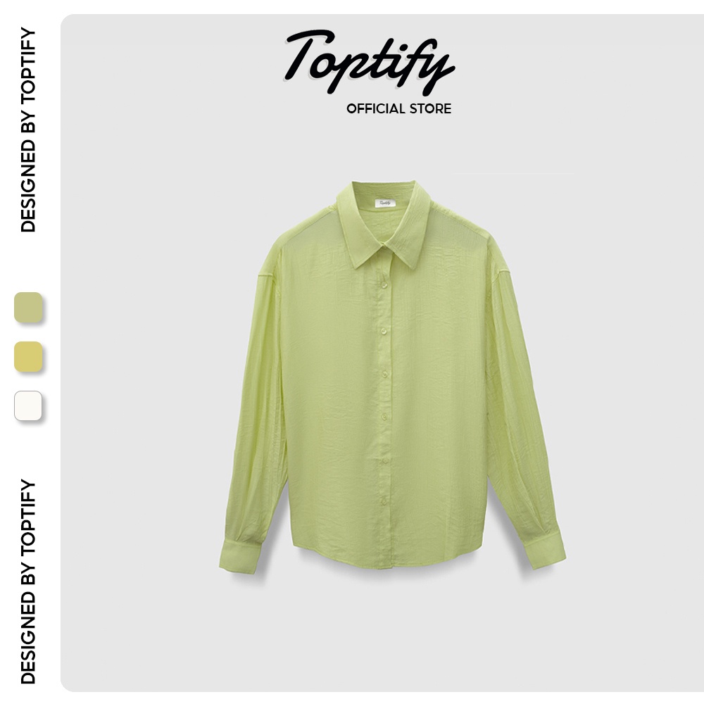 Áo sơ mi nữ dài tay TOPTIFY vải lụa nhăn trơn basic form rộng ulzzang phong cách vintage sva02