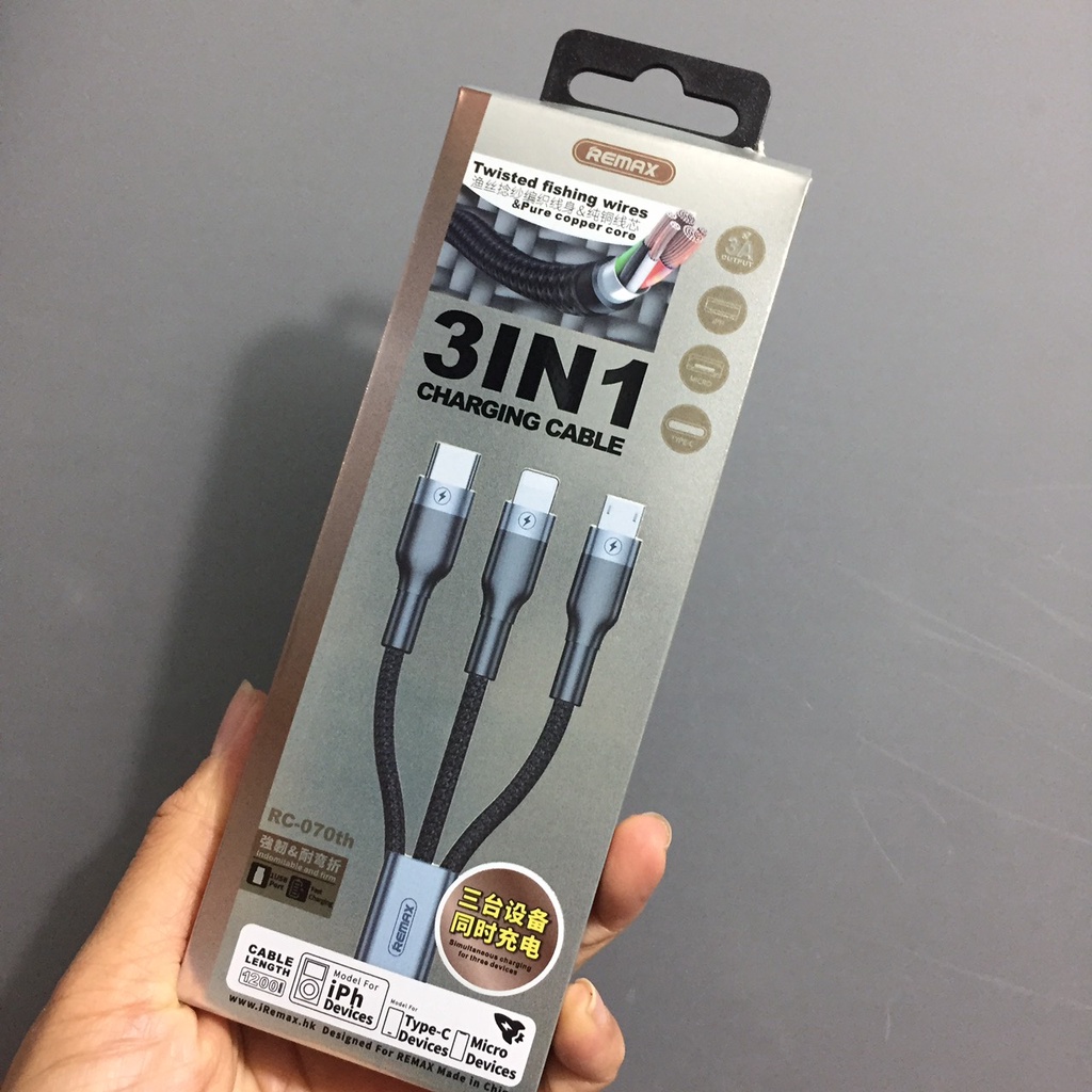Cáp sạc 3 đầu tổng output 3A Remax Sury 2 RC-070th (1.2m)