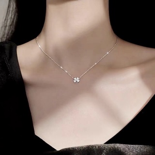 Dây chuyền cỏ 4 lá đính đá, vòng cổ bạc ta