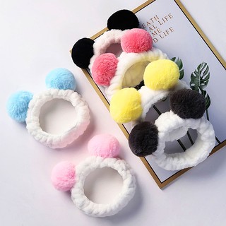 Băng đô turban tai gấu 3D cục bông tròn cài tóc vải bông mềm mại Banana Store