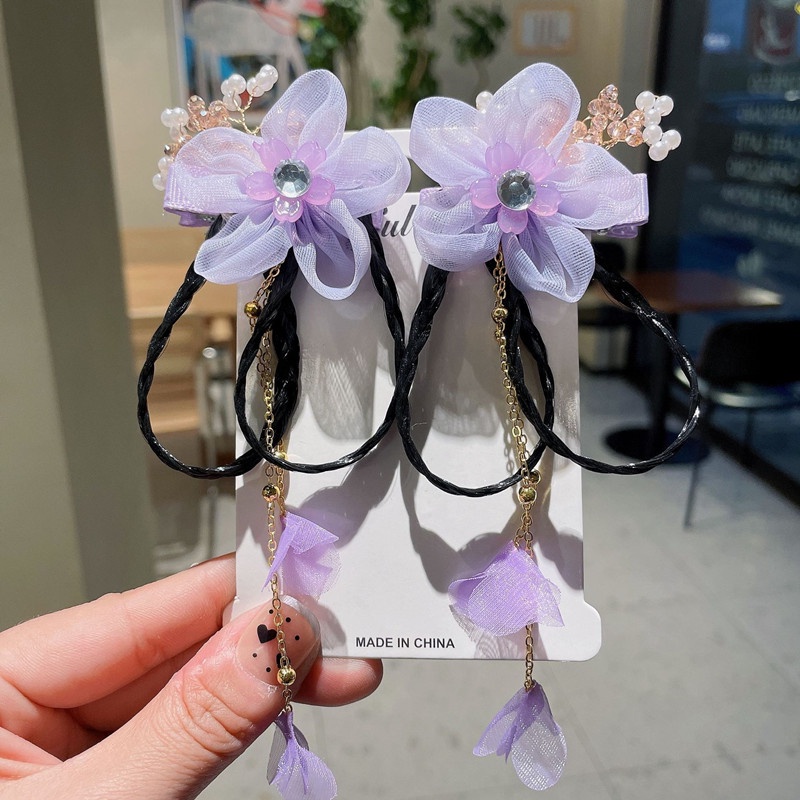 1 Cặp Kẹp Tóc Tua Rua Hình Cánh Bướm Hán Phục Cho Bé Gái