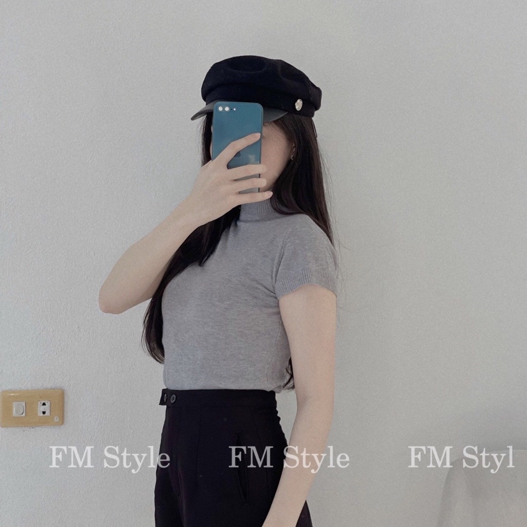 Áo len nữ FM Style cổ lộ 3 phân tay ngắn thời trang thu đông hàn quốc thanh lịch siêu xinh 210925110