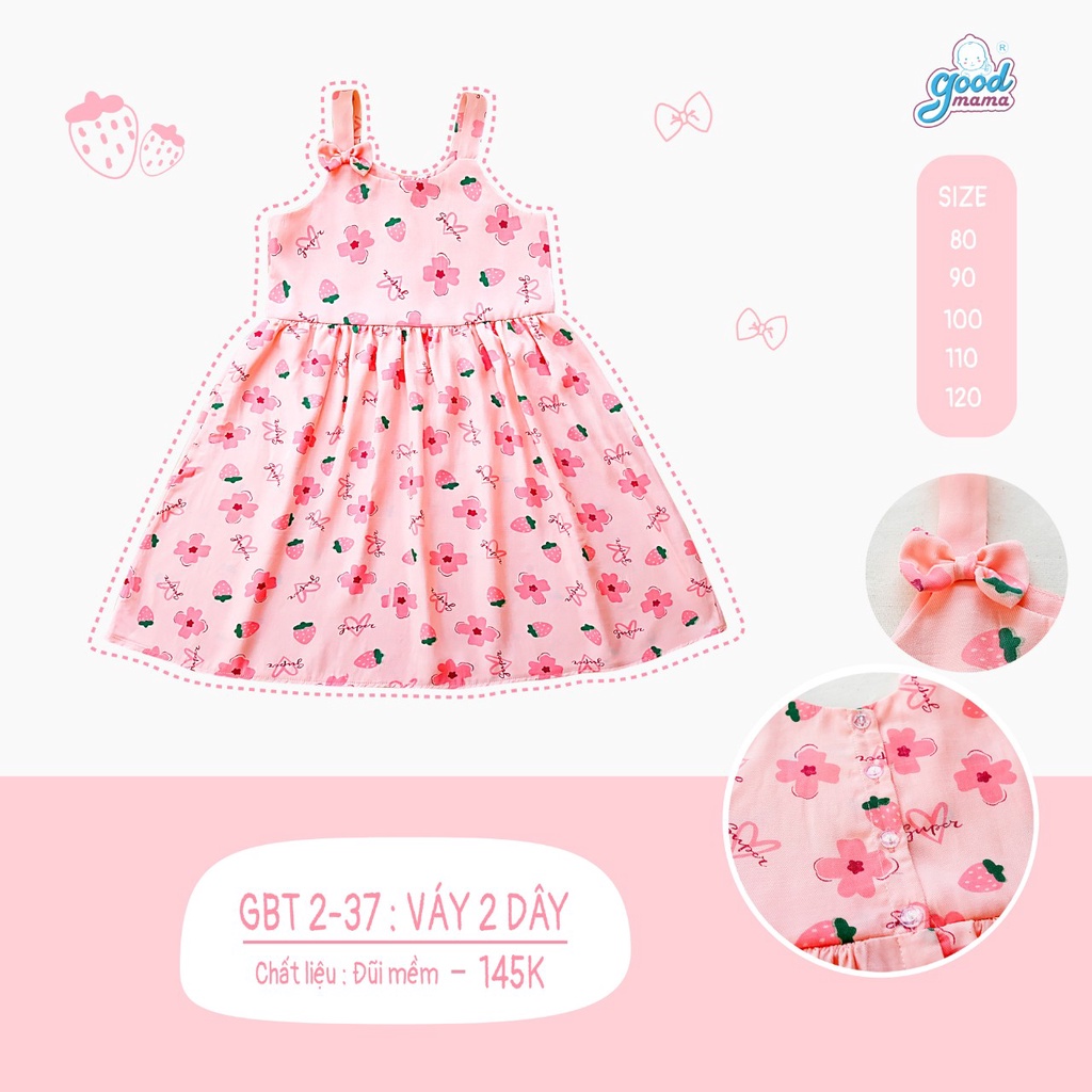 [CHÍNH HÃNG] Váy 2 dây đũi hoa đính nơ dáng xòe họa tiết trẻ em Good Mama