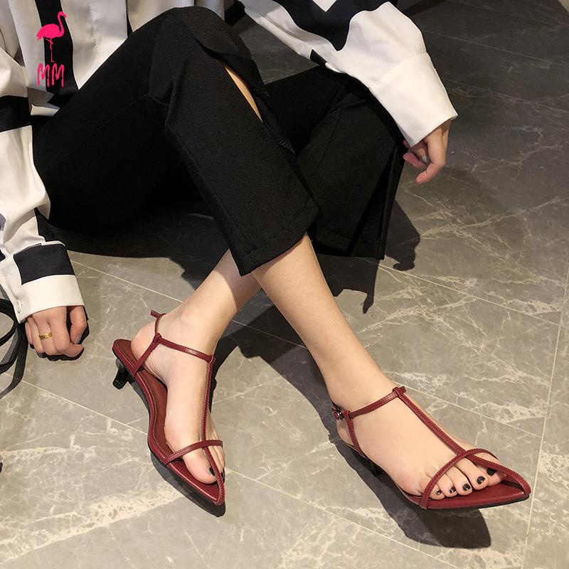 Giày Sandal Hở Ngón Mũi Nhọn Phối Dây Khóa Chữ T Phong Cách Hàn Quốc Mới 2021 Dành Cho Bạn Nữ