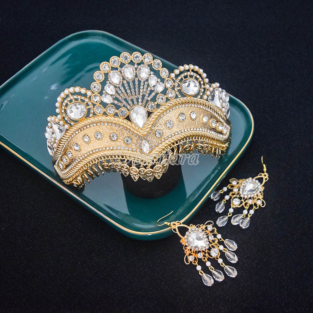 Bộ Dây Chuyền + Bông Tai Hợp Kim Hình Vương Miện Đính Ngọc Trai Thời Trang Cho Nữ