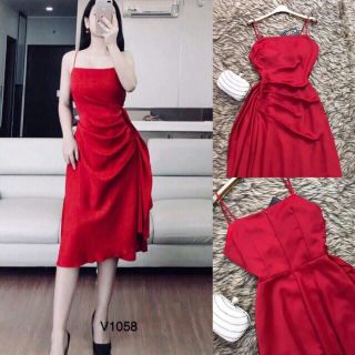 Đầm body đỏ 2 dây xếp li 4k