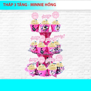 THÁP 3 TẦNG ĐỂ BÁNH CUPCAKE MINNI HỒNG